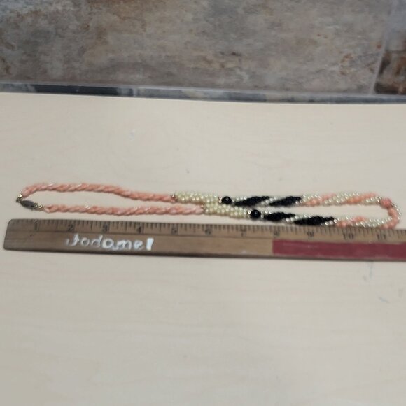 Multi Strand Beads Necklace Two Twisted Strands Pink Black White Beads - Picture 10 of 10
